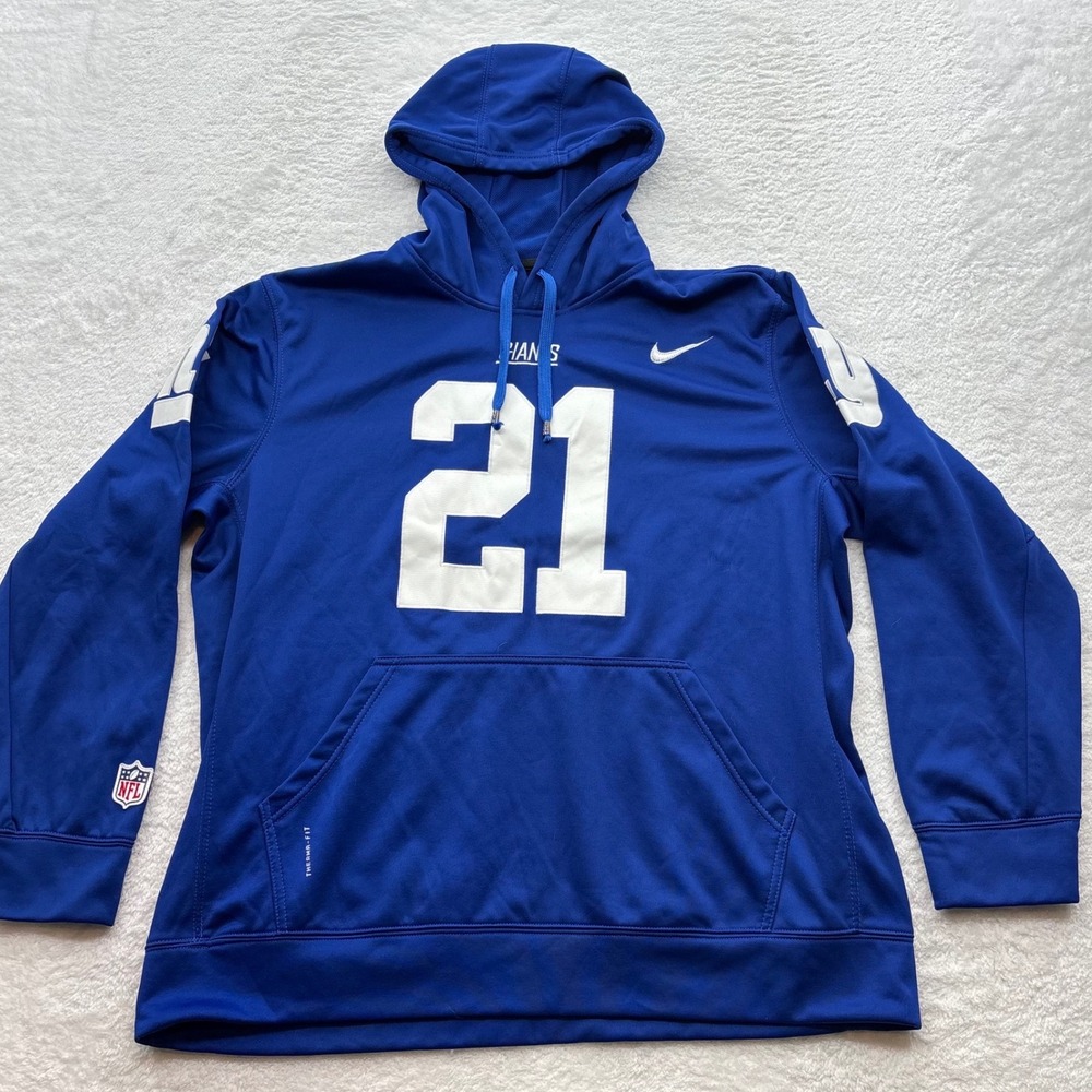 Nike New York Giants Landon Collins 21 Therma-FIT Hoodie Blue Mens XL